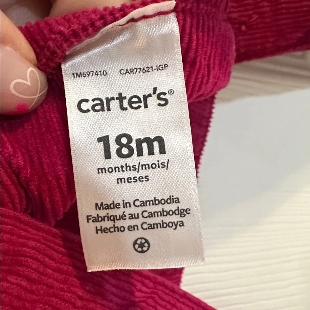 Carters dark pink corduroy overalls 18m